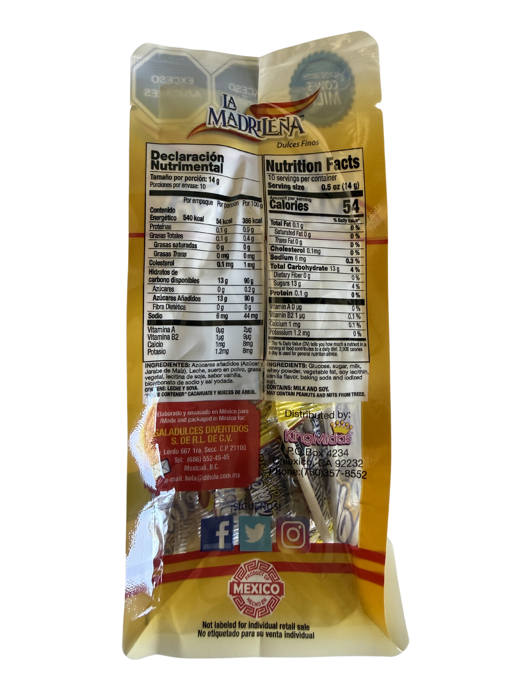 HOLA La Madrileña Cajeta Lollipop  10 Ct