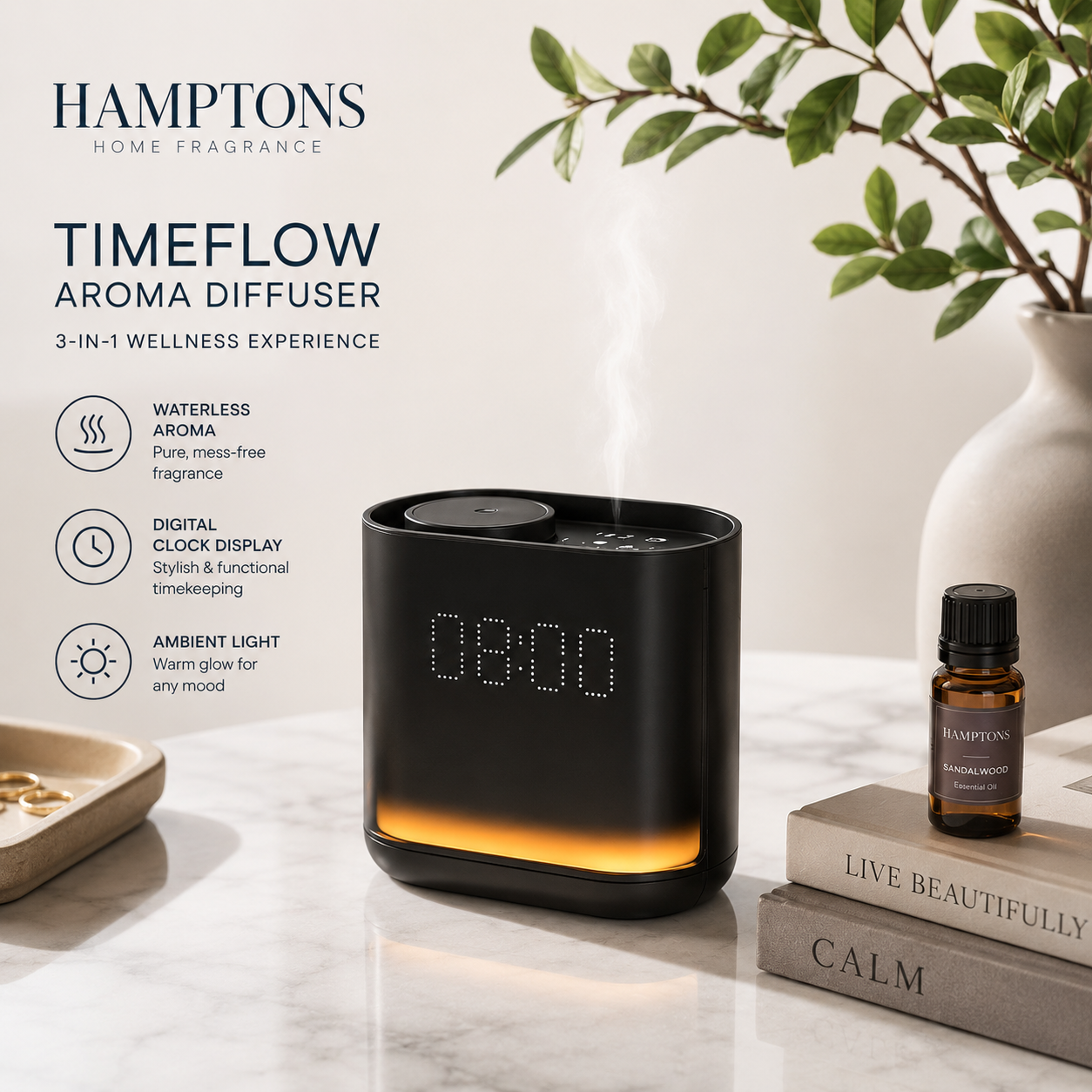 Hamptons TimeFlow Aroma Diffuser & Digital Clock