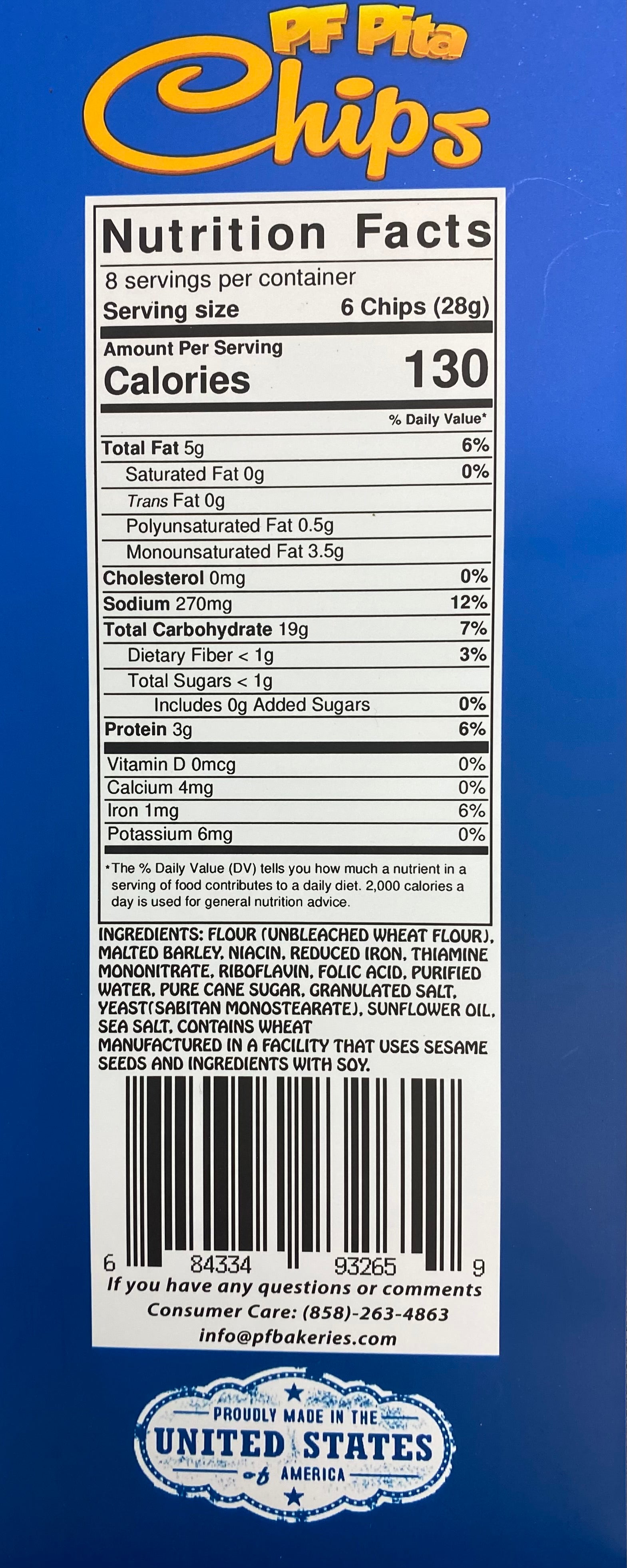 PF Pita Chips Light Sea Salt